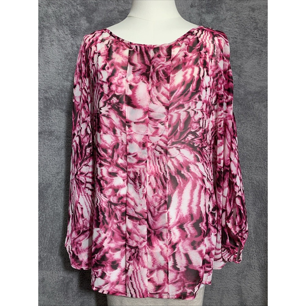 Dana‎ Buchman Butterfly Sleeve Pullover Blouse Pink Multi-Color Size 2X